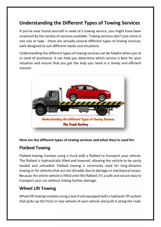 Understanding the Different Types of Towing Services