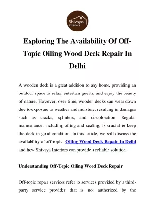 Oiling Wood Deck Repair In Delhi Call-9599659965