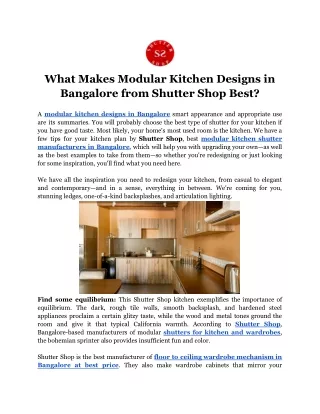 What Makes Modular Kitchen Designs in Bangalore from Shutter Shop Best