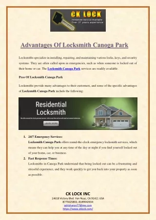Advantages Of Locksmith Canoga Park