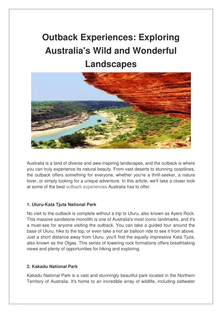 outback experiences exploring australia s wild