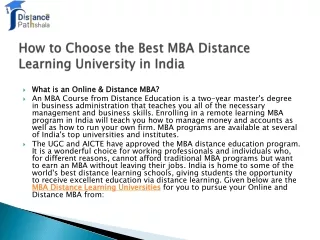 How to Choose the Best MBA Distance Learning......