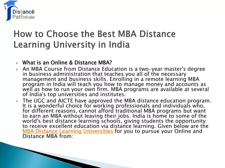 how to choose the best mba distance learning university in india