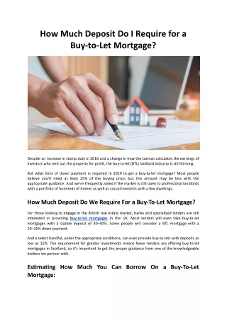 How Much Deposit Do I Require for a Buy to Let Mortgage - Mountview Financial So
