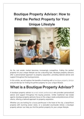 Boutique Property Advisor How to Find the Perfect Property for Your Unique Lifestyle