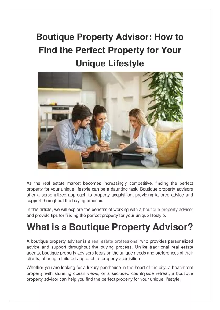 boutique property advisor how to find the perfect