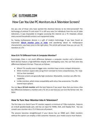 how can you use pc monitors as a television screen