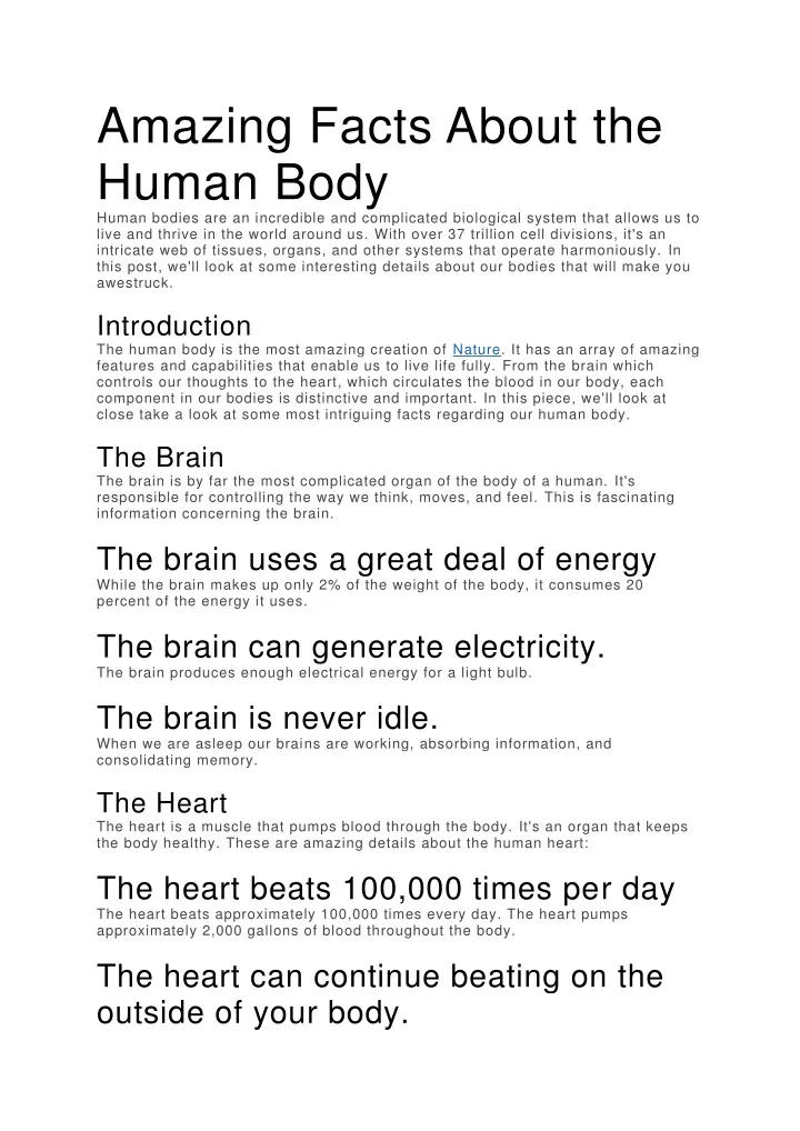 amazing facts about the human body human bodies