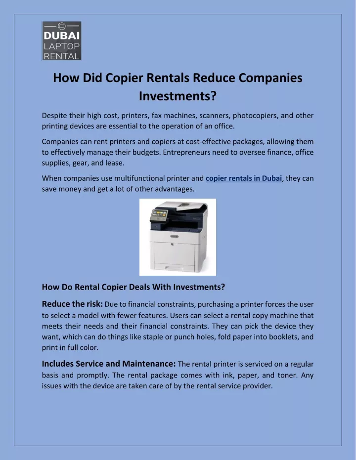 how did copier rentals reduce companies