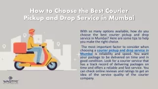 how to choose the best courier pickup and drop service in mumbai