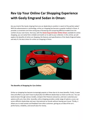 Rev Up Your Online Car Shopping Experience with Geely Emgrand Sedan in Oman
