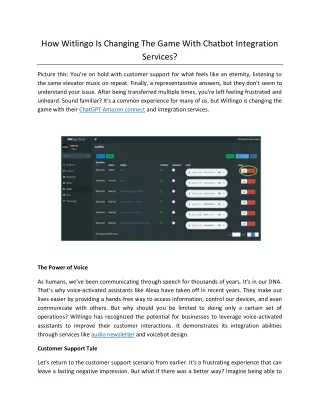 How Witlingo Is Changing The Game With Chatbot Integration Services