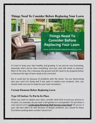Things Need To Consider Before Replacing Your Lawn