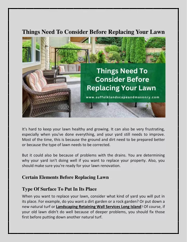 things need to consider before replacing your lawn