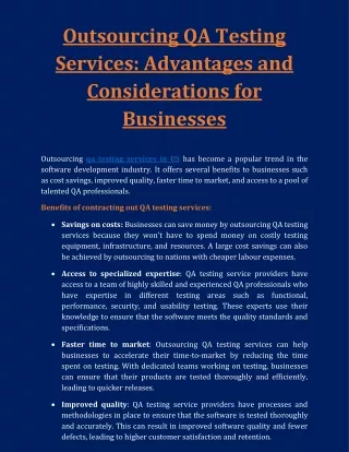 outsourcing qa testing services advantages