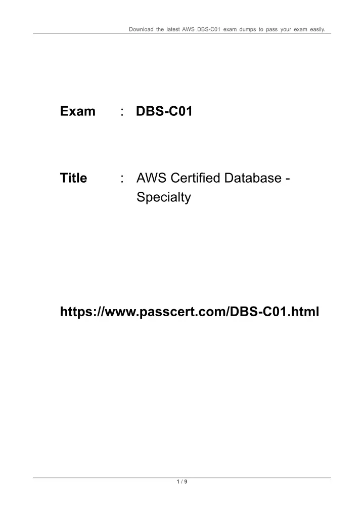 download the latest aws dbs c01 exam dumps