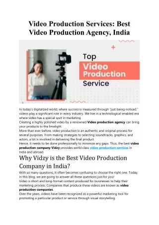 Video Production Services Best Video Production Agency India