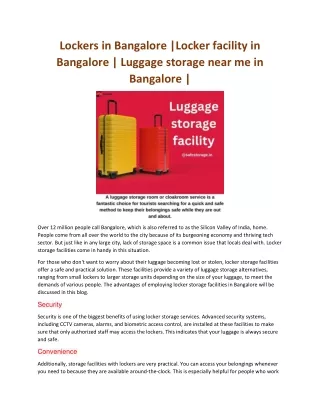 Luggage Lockers in Bangalore