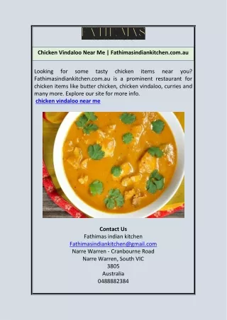 Chicken Vindaloo Near Me | Fathimasindiankitchen.com.au