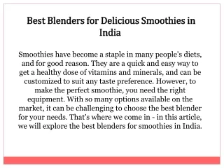 Best Blenders for Delicious Smoothies in India
