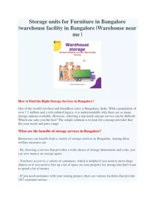 warehouse storage facility in Bangalore