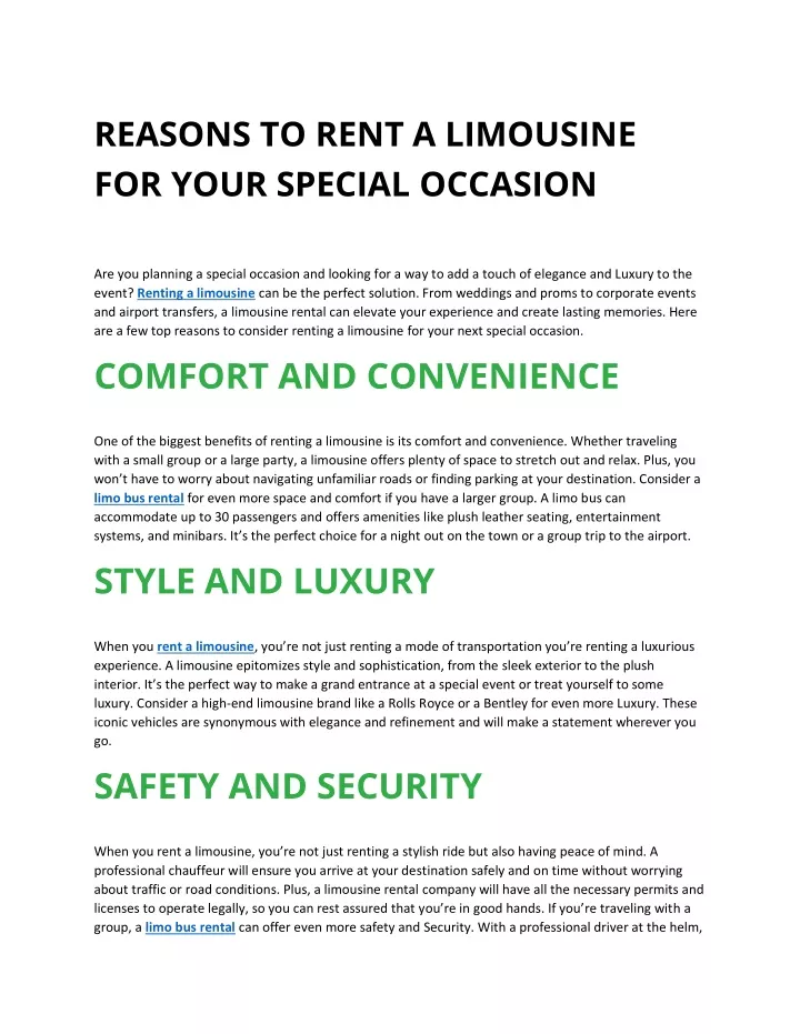 reasons to rent a limousine for your special