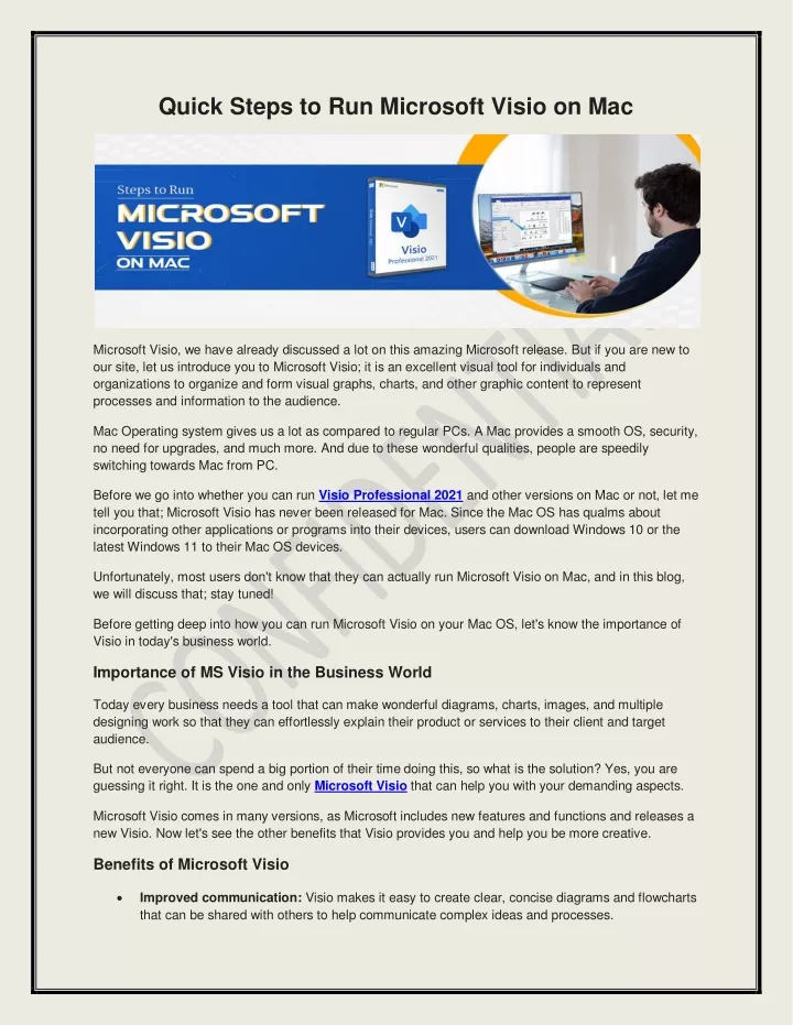 quick steps to run microsoft visio on mac