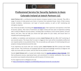 Professional Service for Security Systems in Avon Colorado Ireland
