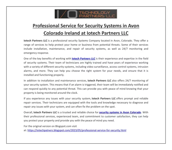 professional service for security systems in avon