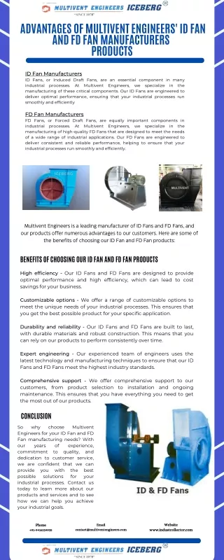 Advantages of Multivent Engineers' ID Fan and FD Fan Manufacturers Products