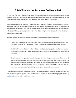 a brief overview on buying air purifiers in uae