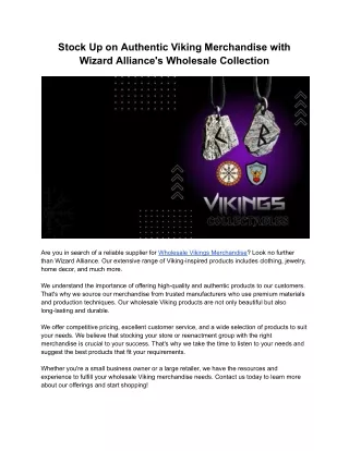 Stock Up on Authentic Viking Merchandise with Wizard Alliance's Wholesale Collection