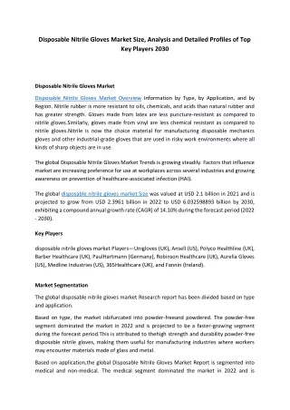 Disposable Nitrile Gloves Market Size, Development Status, Competition Analysis,