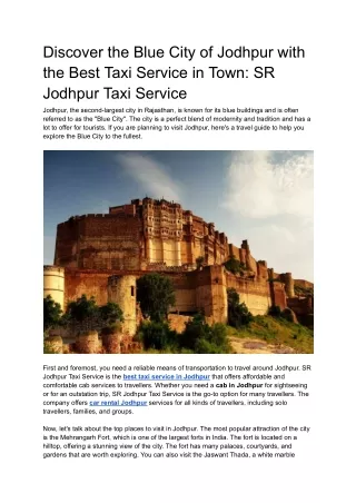 Discover the Blue City of Jodhpur with the Best Taxi Service in Town