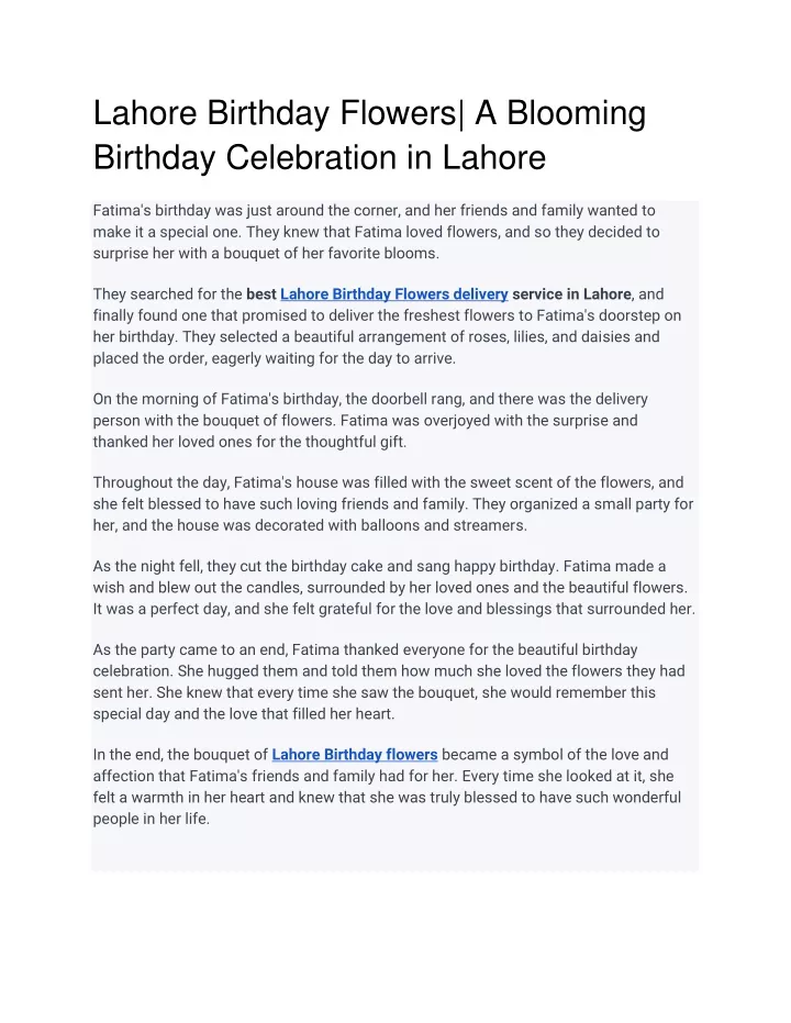lahore birthday flowers a blooming birthday