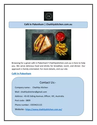 Café In Pakenham | Chathlyskitchen.com.au
