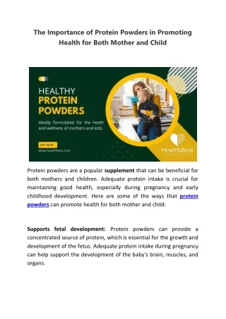 The Importance of Protein Powders in Promoting Health for Both Mother and Child