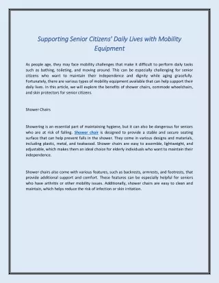 Supporting Senior Citizens Daily Lives with Mobility Equipment