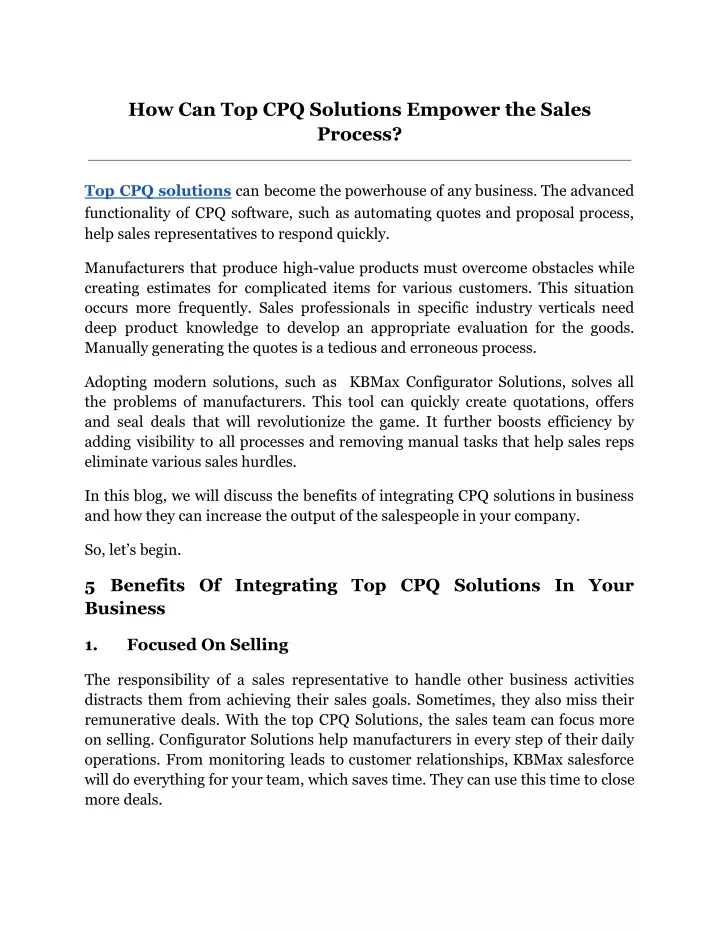 how can top cpq solutions empower the sales