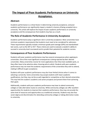 the impact of poor academic performance