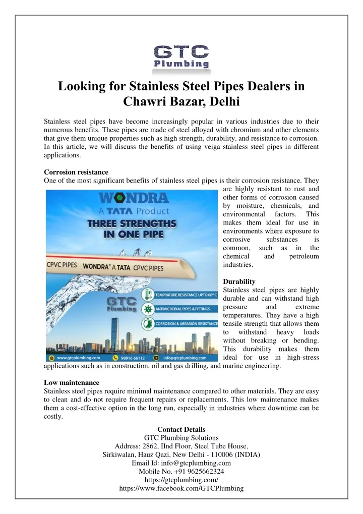looking for stainless steel pipes dealers