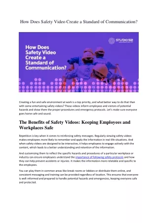 how does safety video create a standard