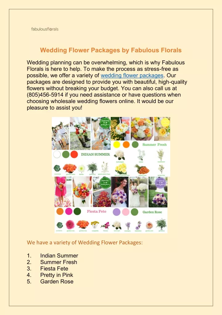 wedding flower packages by fabulous florals