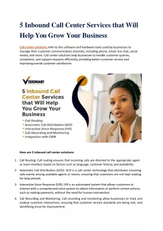 5 Inbound Call Center Services that Will Help You Grow Your Business