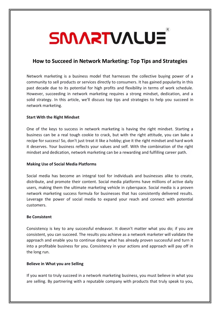 how to succeed in network marketing top tips