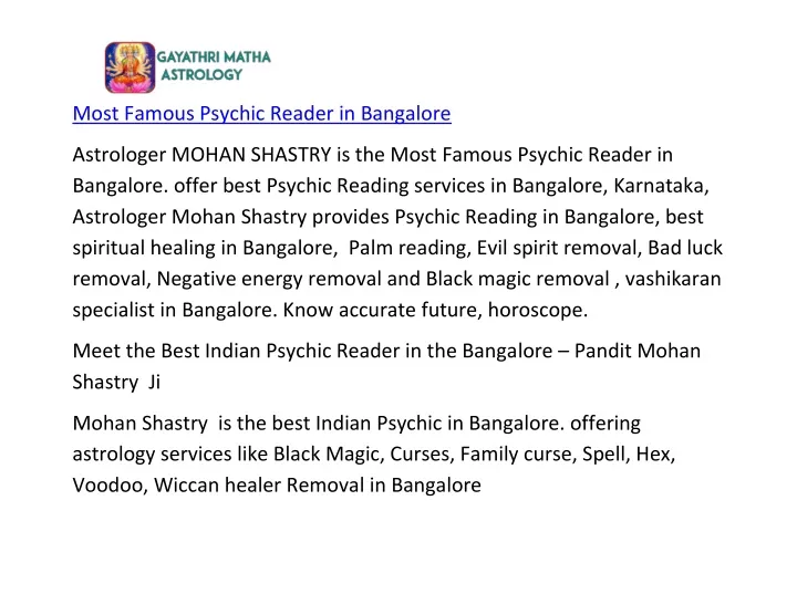 most famous psychic reader in bangalore
