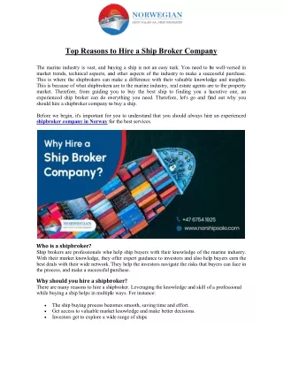 Top Reasons to Hire a Ship Broker Company