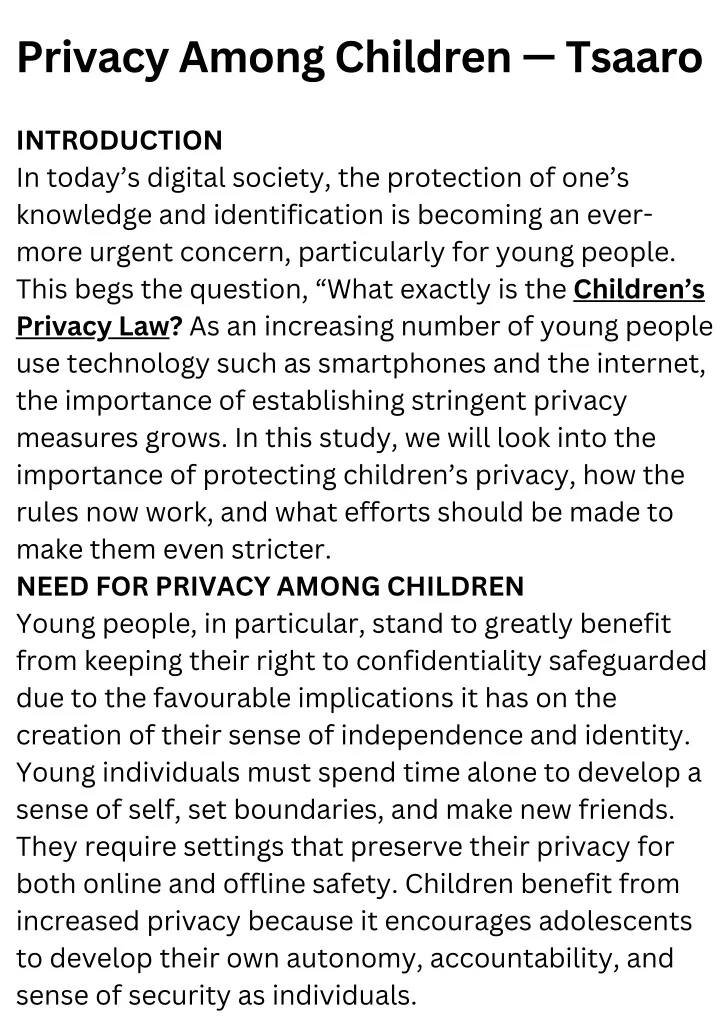 privacy among children tsaaro introduction