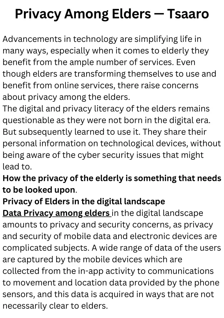 privacy among elders tsaaro advancements