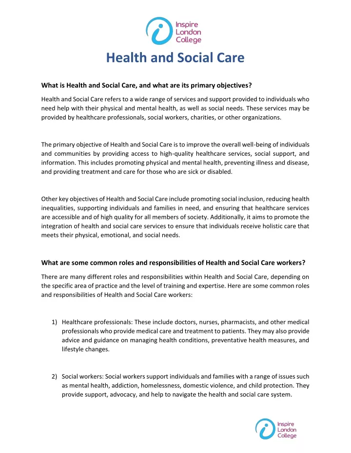 health and social care